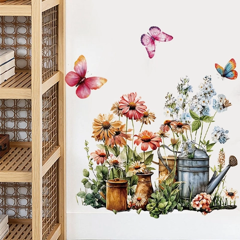 Adesivi Murali Removibili con Farfalle e Fiori in PVC Autoadesivi Stile Pastorale Decorazione per Camera da Letto e Soggiorno