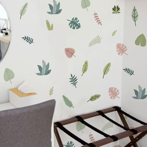 Nordisch Morandi Tropische Pflanzenblätter Wandaufkleber Wasserdicht PVC Selbstklebend Botanisch Wandtattoo Wohnzimmer Dekor