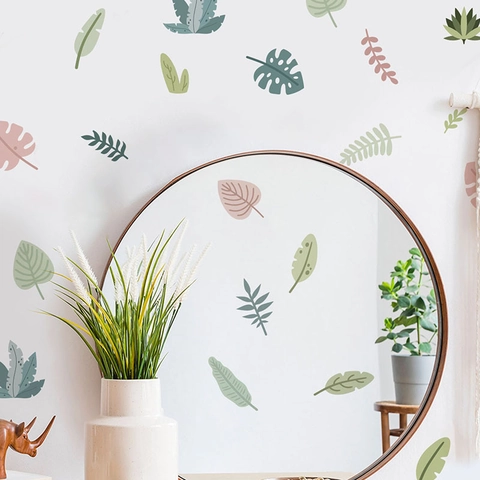 Nordisch Morandi Tropische Pflanzenblätter Wandaufkleber Wasserdicht PVC Selbstklebend Botanisch Wandtattoo Wohnzimmer Dekor