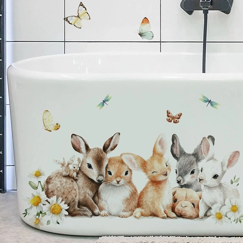 Adesivo da Parete Pasquale Con Coniglio e Cervo ad Acquerello PVC Impermeabile per Cameretta Soggiorno Camera da Letto