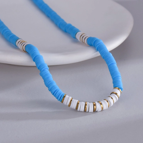Bohemian Polymer Clay Heishi Beads Necklace For Women Titanium Steel Handmade Colorful Summer Beach Jewelry Adjustable Choker