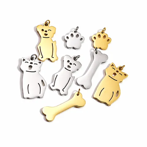 Stainless Steel 18K Gold Plated Cartoon Cat Dog Paw Bone Pendants For DIY Necklace Bracelet Making Fashion Jewelry Accessories