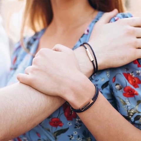 Pulsera de Cuero de PU Trenzado de Doble Capa Unisex de Acero Inoxidable Charm Redondo Geométrico Pulido Joyería