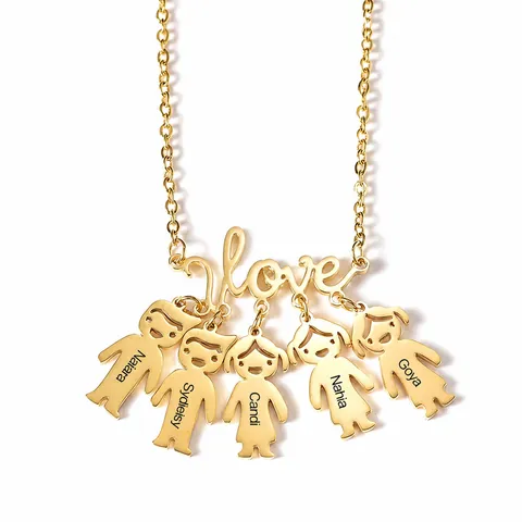Stainless Steel Vovo Necklace For Grandma With Family Boy Girl Character Pendant Love Charm Memorial Fashion Jewelry