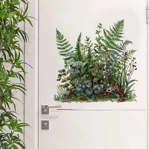 Adesivo da Parete Realistico con Foglie di Pianta Verde in PVC Impermeabile Autoadesivo Stile Foresta Decalcomania Tropicale per Bagno Casa