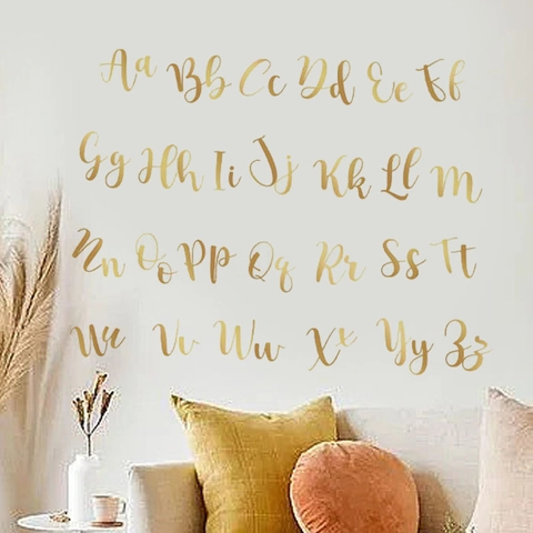 Gold Alphabet Wall Stickers Aa-Zz Letters Self-Adhesive Waterproof PVC Home Decor For Living Room Nursery School Art