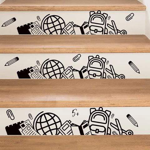 Pegatina De Pared Para Material Escolar Educativo Arte De Línea Negra PVC Removible Autoadhesiva Para Aula Estudio Hogar