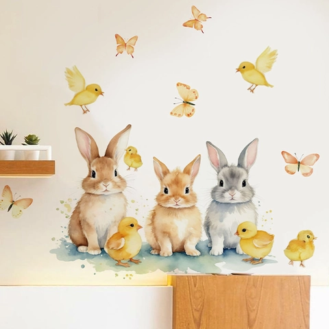 Aquarell Osterhase Küken Schmetterling Wandaufkleber Selbstklebende PVC Dekor Für Kinderzimmer Wohnzimmer Schlafzimmer Zuhause