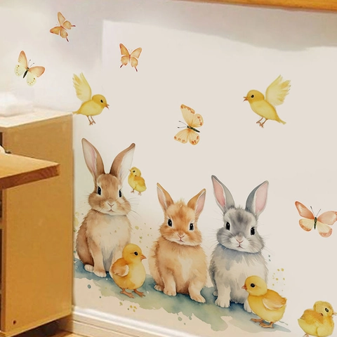 Aquarell Osterhase Küken Schmetterling Wandaufkleber Selbstklebende PVC Dekor Für Kinderzimmer Wohnzimmer Schlafzimmer Zuhause