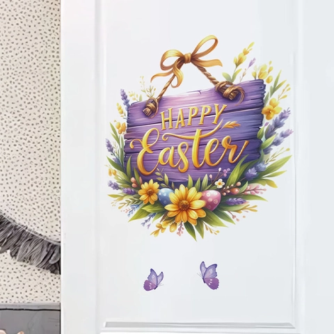 Happy Easter Deursticker PVC Vlinder Bloem Muursticker Voor Slaapkamer Keuken Badkamer Huis Entree Decoratie Sticker