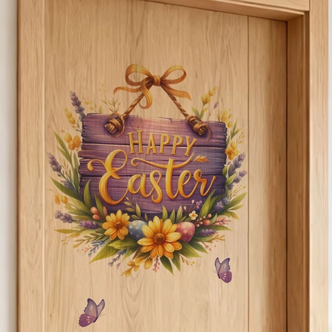 Happy Easter Deursticker PVC Vlinder Bloem Muursticker Voor Slaapkamer Keuken Badkamer Huis Entree Decoratie Sticker