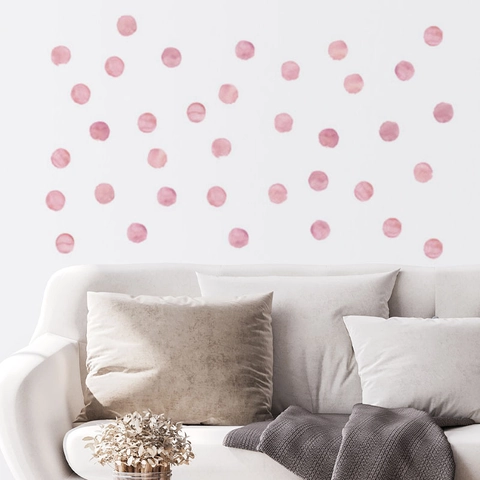 Watercolor Pink Polka Dot Wall Stickers PVC Self Adhesive Removable Art Mural Decals For Kids Girls Nursery Home Decor
