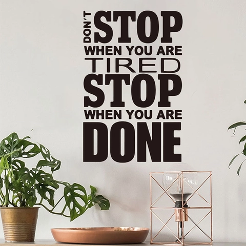 Inspirerende Engelse Quote Muursticker Don't Stop When You Are Tired Zwart PVC Wanddecoratie Voor Huis En Kantoor