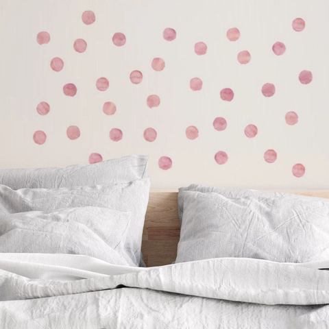 Watercolor Pink Polka Dot Wall Stickers PVC Self Adhesive Removable Art Mural Decals For Kids Girls Nursery Home Decor