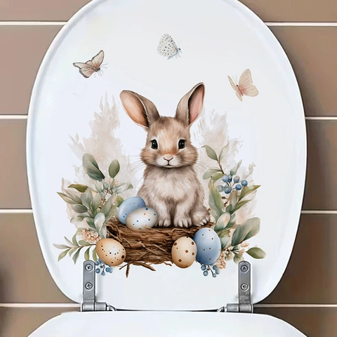Pasen Konijn Ei Vlinder Muursticker PVC Waterdicht Toiletdeksel Decal Huis Badkamer Woonkamer Decoratieve Bloemenkunst