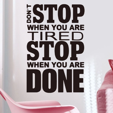 Inspirerende Engelse Quote Muursticker Don't Stop When You Are Tired Zwart PVC Wanddecoratie Voor Huis En Kantoor