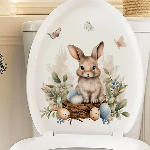 Pasen Konijn Ei Vlinder Muursticker PVC Waterdicht Toiletdeksel Decal Huis Badkamer Woonkamer Decoratieve Bloemenkunst