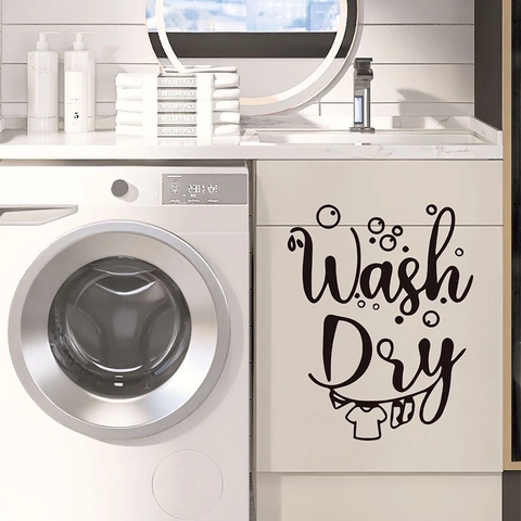 Wash Dry Waschküche Wandaufkleber Schwarz PVC Selbstklebend Briefing Dekal Für Badezimmer Haus Dekor Kunst Wandbild