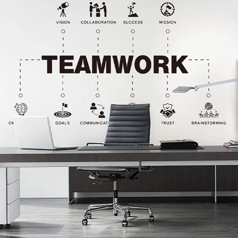Teamwork Motivational Office Wall Decal PVC Removable Lettering Sticker For Meeting Room Workspace Culture Decor Black