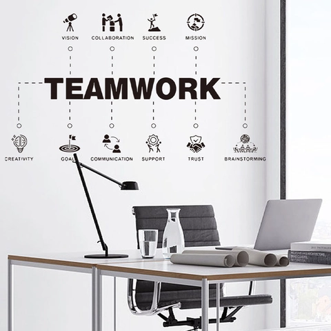 Teamwork Motivational Office Wall Decal PVC Removable Lettering Sticker For Meeting Room Workspace Culture Decor Black