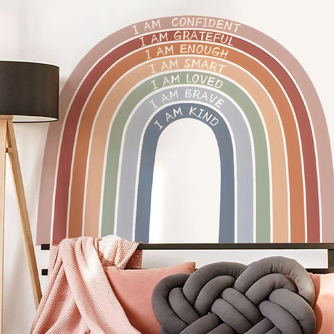 Boho Rainbow Affirmations Wall Decals For Kids Nursery Bedroom PVC Positive Quotes Removable Wall Stickers Home Decor