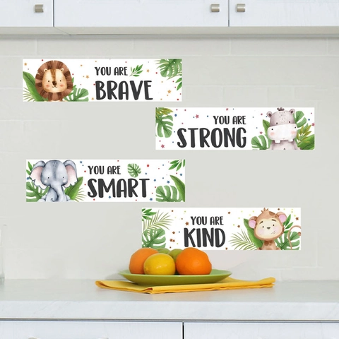 Pegatinas de Pared Inspiradoras de Animales de Dibujos Animados para Habitación Infantil PVC Acuarela León Elefante Hipopótamo Mono