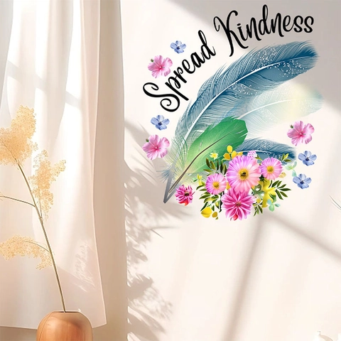 Spread Kindness Piuma Floreale Adesivo da Parete PVC Rimovibile per Soggiorno Camera da Letto Casa Moderna Decorazione Murale