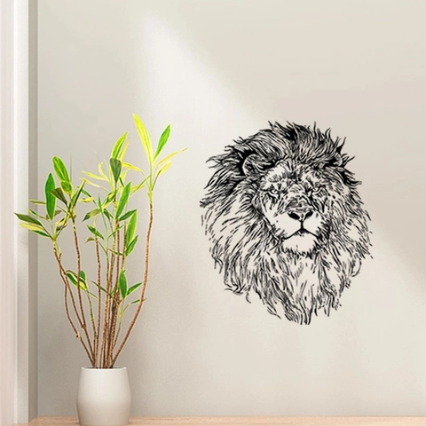 Minimalistisches Schwarzes Linienkunst Tierkopf Wandtattoo Löwe Elefant Pferd Skizze Aufkleber Für Künstlerische Dekoration