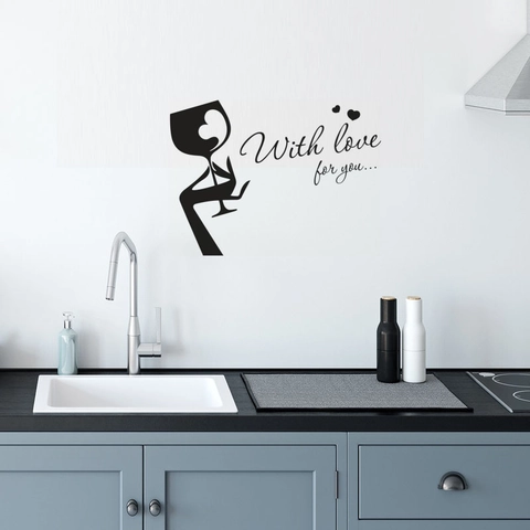 Adesivo da Parete Rimovibile in PVC per Cucina e Sala da Pranzo Calice Cuore Mano Silhouette With Love For You Nero