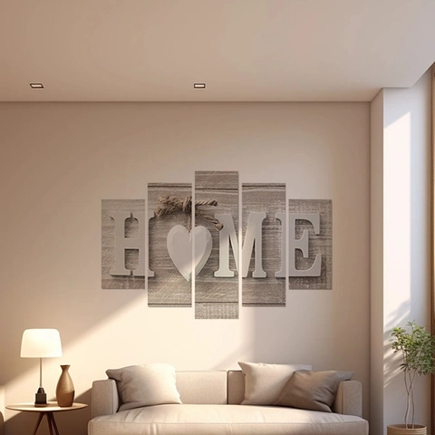 Adhesivos de Pared PVC Moderno Minimalista Veta de Madera Letra Home Corazón Cinco Paneles Decoración de Sala Mural DIY