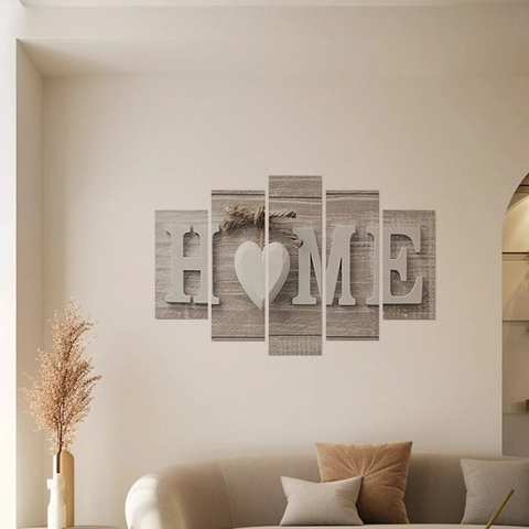 Adhesivos de Pared PVC Moderno Minimalista Veta de Madera Letra Home Corazón Cinco Paneles Decoración de Sala Mural DIY