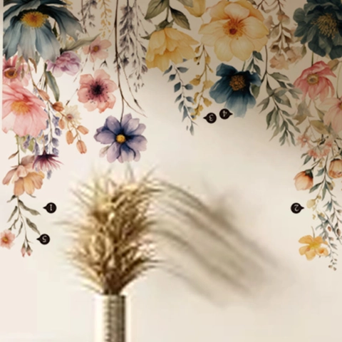 Pegatinas de Pared de Flores de Acuarela Calcomanías de Pared de PVC Extraíbles para Sala de Estar Dormitorio Decoración Hogar