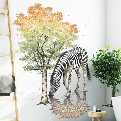 Nordisch Handgemalte Aquarell Zebra Birke Wandtattoo PVC Abnehmbare Kunst Aufkleber Für Wohnzimmer Schlafzimmer Home Dekor