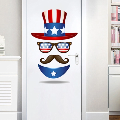 American Independence Day Uncle Sam Hat Wall Sticker Set Patriotic Flag Pattern PVC Decal For Holiday Home Party Decoration
