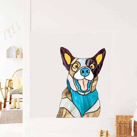 Colorful Stained Glass Style Australian Cattle Dog Wall Sticker For Living Room Bedroom Self-Adhesive PVC Animal Home Decor