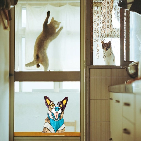 Colorful Stained Glass Style Australian Cattle Dog Wall Sticker For Living Room Bedroom Self-Adhesive PVC Animal Home Decor
