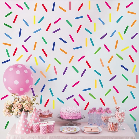 Stickers Muraux à Rayures Colorées Pour Chambre d'Enfant DIY Auto-adhésifs en PVC Amovibles Confettis Arc-en-ciel Décor Mural