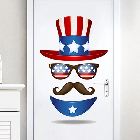 American Independence Day Uncle Sam Hat Wall Sticker Set Patriotic Flag Pattern PVC Decal For Holiday Home Party Decoration