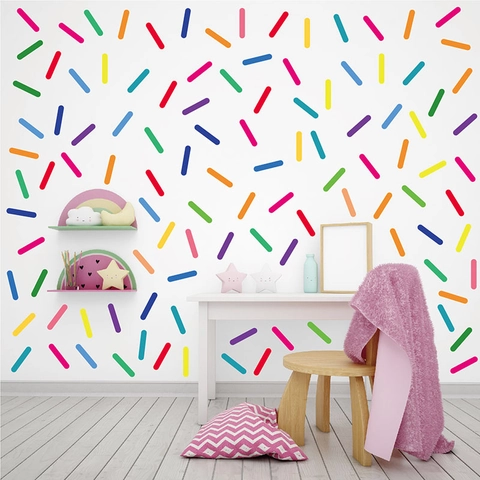 Stickers Muraux à Rayures Colorées Pour Chambre d'Enfant DIY Auto-adhésifs en PVC Amovibles Confettis Arc-en-ciel Décor Mural