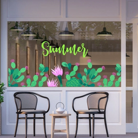 Moderne Minimalistische Kaktus Pflanze Wandtattoo PVC Wasserdicht Sommer Thema Fensteraufkleber Für Wohnzimmer Schlafzimmer Home Decor