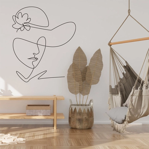 Modern Minimalistisch Frauenprofil Schmetterling Linie Kunst Wandtattoo PVC Abstrakt Gesicht Blume Dekoration Schlafzimmer Wohnzimmer