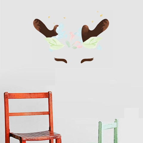 Nordic Cartoon Corna di Cervo Fiore Adesivo da Parete Bambini Camera da Letto DIY PVC Impermeabile Decorativo Murale Arte Casa