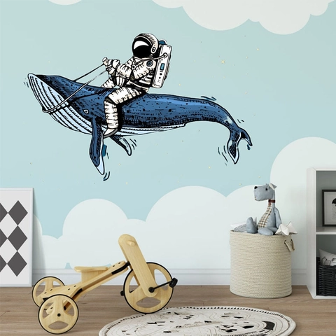 Pegatinas de Pared de Astronauta Espacial de Dibujos Animados para Habitación de Niños Dormitorio Decoración PVC Autoadhesiva DIY