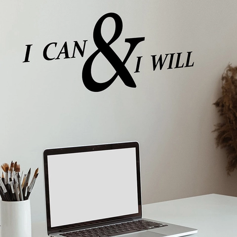 Modern Minimalist I CAN & I WILL Motivational English Letters Wall Sticker Removable PVC Decal For Living Room Bedroom Office Decor