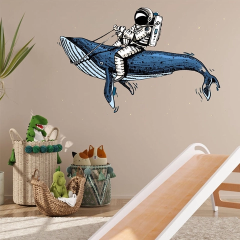 Pegatinas de Pared de Astronauta Espacial de Dibujos Animados para Habitación de Niños Dormitorio Decoración PVC Autoadhesiva DIY