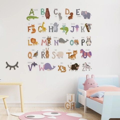 Pegatinas De Pared De Alfabeto De Animales De Dibujos Animados Educativo PVC Autoadhesivo Calcomanías Para Dormitorio Infantil Decoración