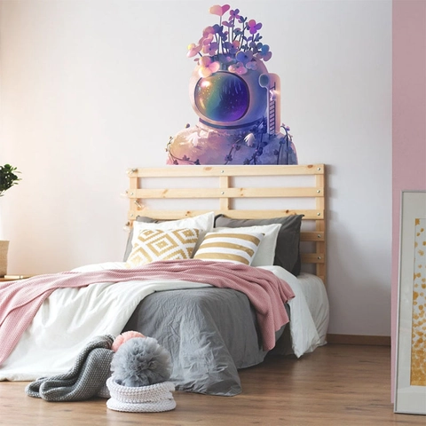 Cartoon Astronaut Flower Wall Stickers Dreamy Galaxy Spaceman PVC Art Decal For Kids Bedroom Living Room Home Decoration