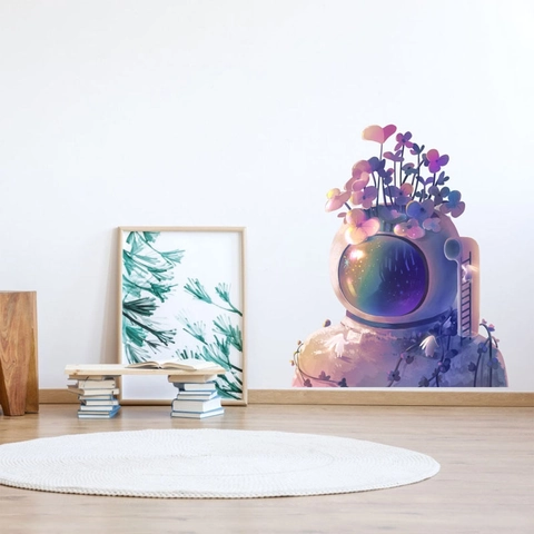 Traumhafter Astronaut Blumen Wandtattoo PVC Selbstklebend Weltraum Galaxie Thema Aufkleber Für Kinderzimmer Schlafzimmer Deko