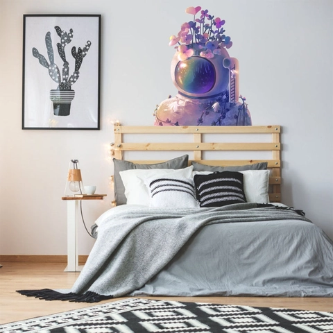 Traumhafter Astronaut Blumen Wandtattoo PVC Selbstklebend Weltraum Galaxie Thema Aufkleber Für Kinderzimmer Schlafzimmer Deko