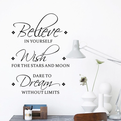 Motivierende Believe In Yourself Englische Zitate Wandtattoo Abnehmbare Schwarz PVC Dekorative Aufkleber Für Wohnzimmer Schlafzimmer Büro Home Decor